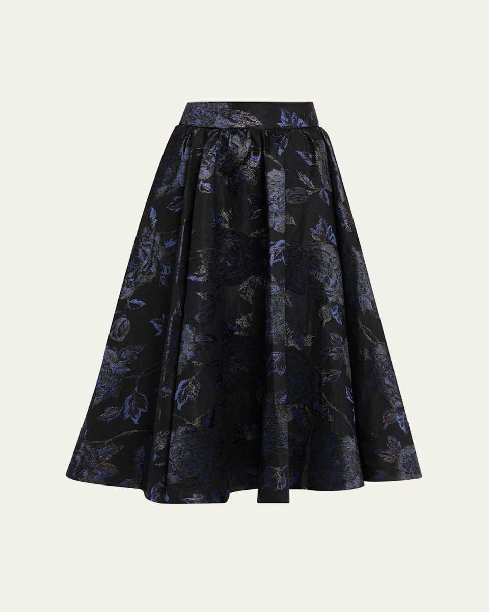 Nilda Voluminous Floral Jacquard Midi Skirt